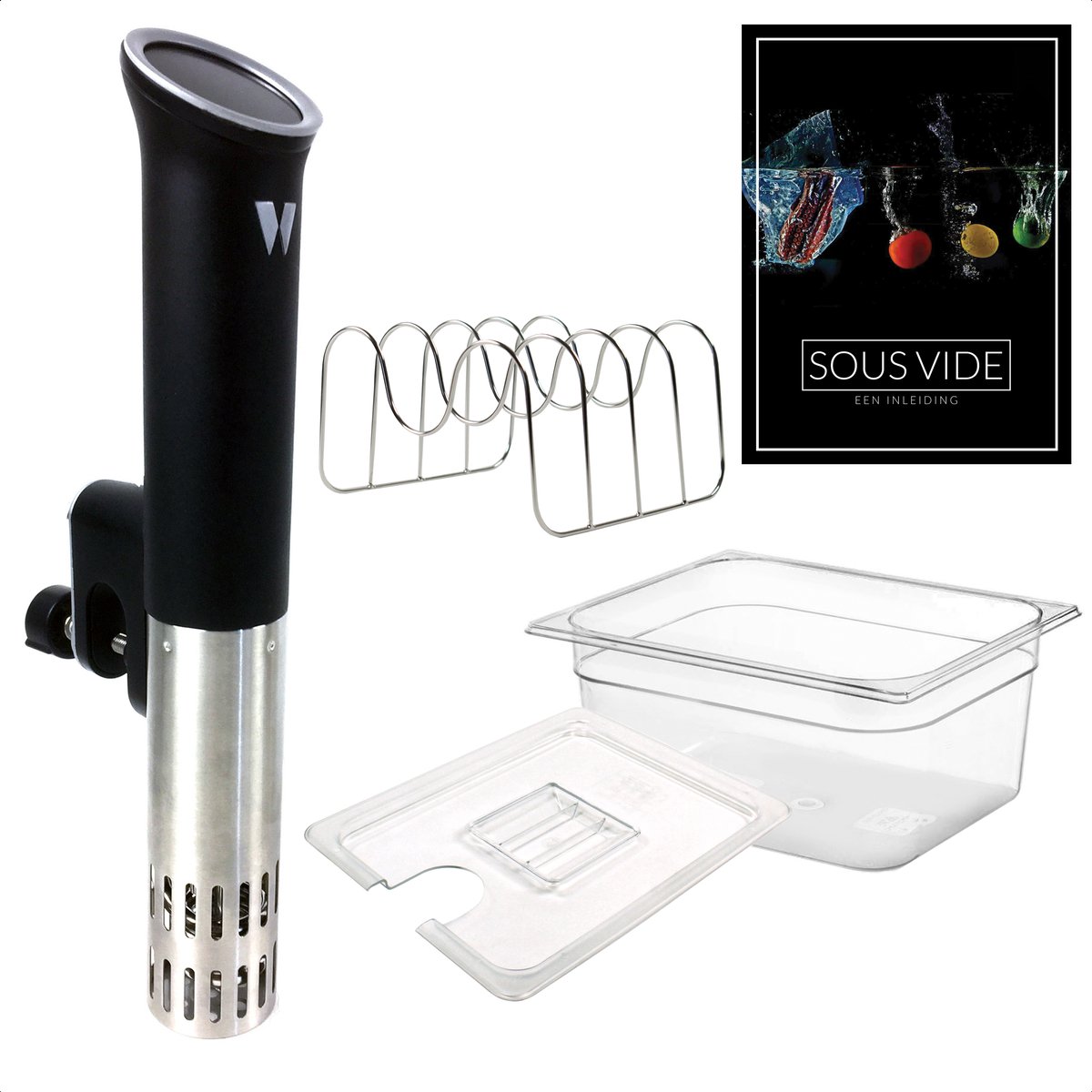 Wartmann Sous Vide Set - 1508 Stick, 12 Liter Waterbak, Rekje, Deksel en Digitaal Sous Vide Handboek van Wartmann