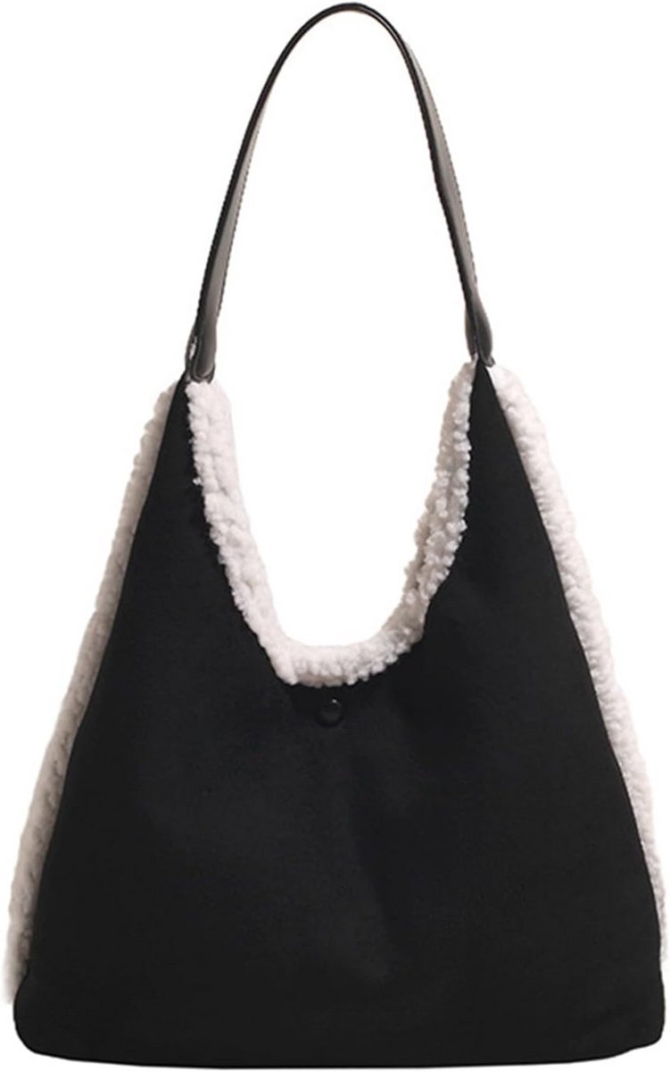 Grote Suède Handtas Dames Hobo Tas Schoudertas met Lamswol Vintage Stijl