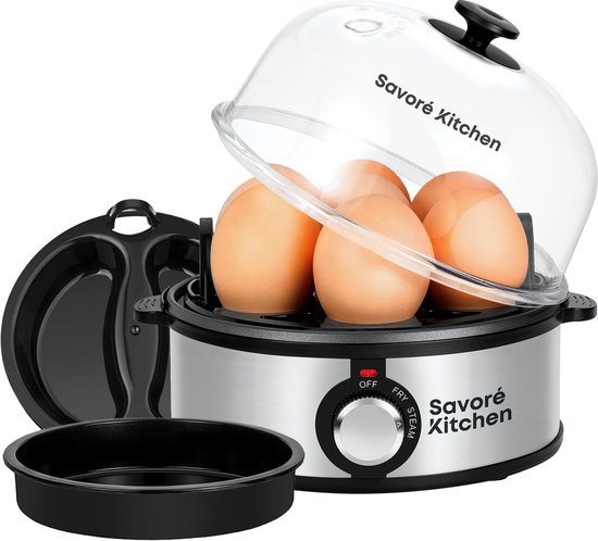 Savoré Kitchen 4-in-1 Eierkoker 7 Eieren - Bakplaat met antiaanbaklaag - Electrisch -Eierkokers met Timer