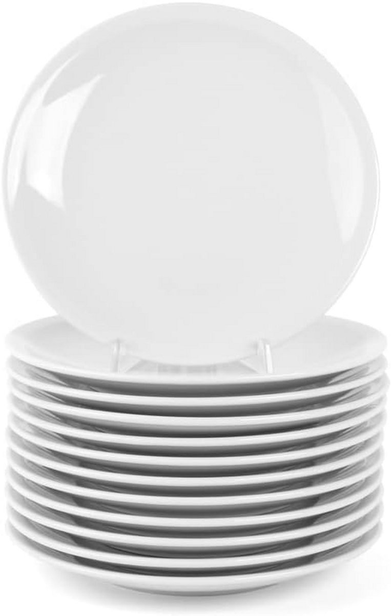 Set van 12 Witte Porseleinen Borden (20 cm) - Plat Serviesgoed