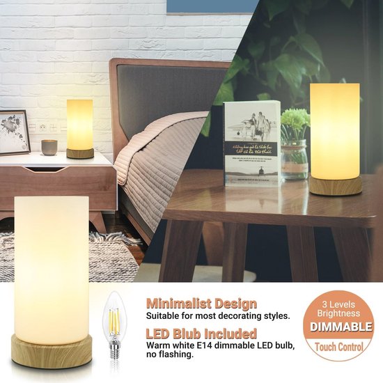 Nachtlampje Dimmable Touch - Tafellamp met 3 Helderheidsniveaus voor Minimalistisch Interieur — afbeelding 3