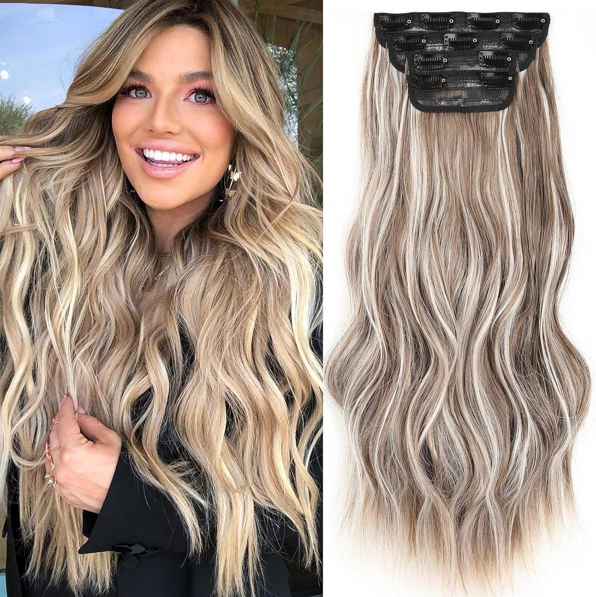 4-Delige Set Golvende Clip-In Haarverlenging van 40 cm voor Dames en Meisjes