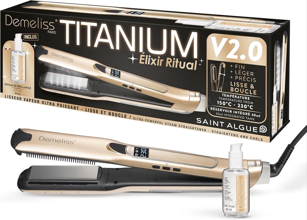 Professionele Stoomstijltang met Titanium Platen en 5 Temperatuurstanden tot 230°C