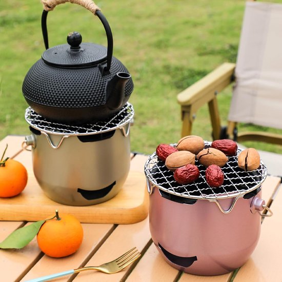 Grill - Draagbare houtskoolgrill - Mini houtskoolgrill van roestvrij staal - Kleine buitengrill - Geschikt voor kamperen, barbecueën in de achtertuin, campers en picknicks (Groen) van Merkloos — afbeelding 3