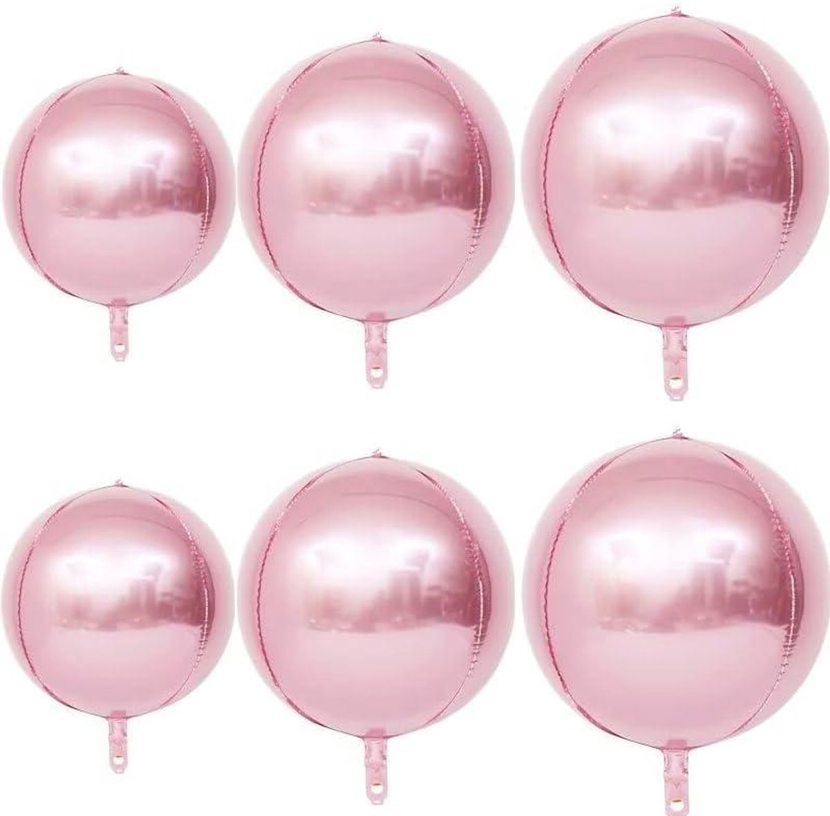 Allecta - Decoratieballonnen in roze, 6 stuks van 38 cm + 46 cm + 55 cm, 4D zilveren ballon voor disco feestdecoratie