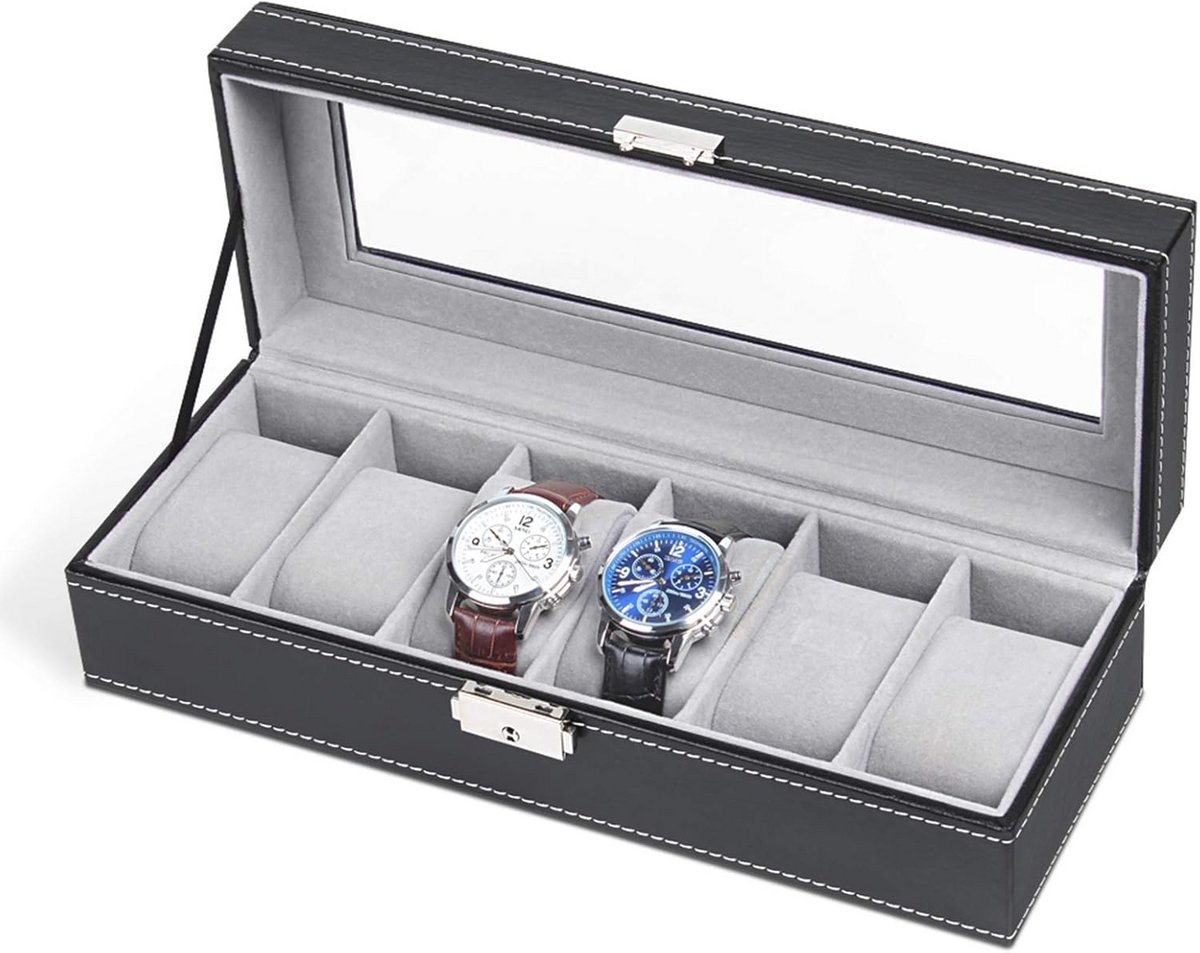 Zwarte Horloge Organizer met 6 Vakken voor Mannen - Horloge Houder en Opberging