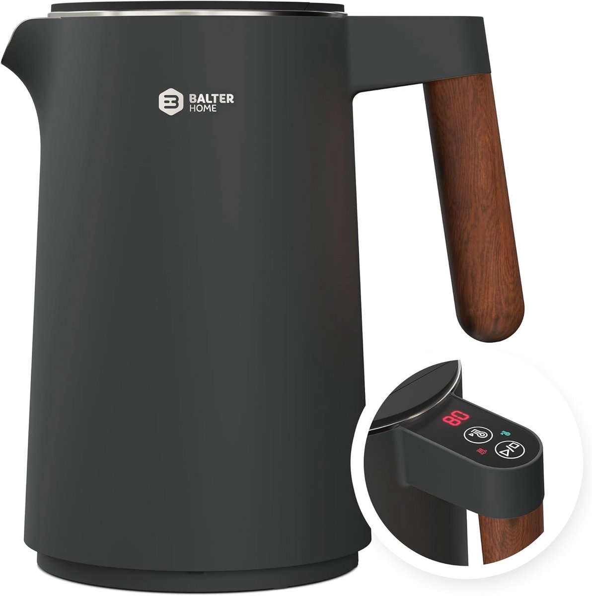 Roestvrijstalen waterkoker met temperatuurinstelling, 1,5 l, stil en draadloos, warmhoudfunctie