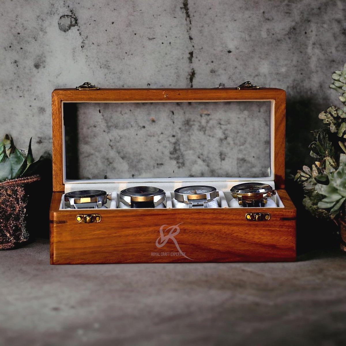 Houten Horloge Doos - Luxe Organizer met 4 Slots en Glazen Deksel