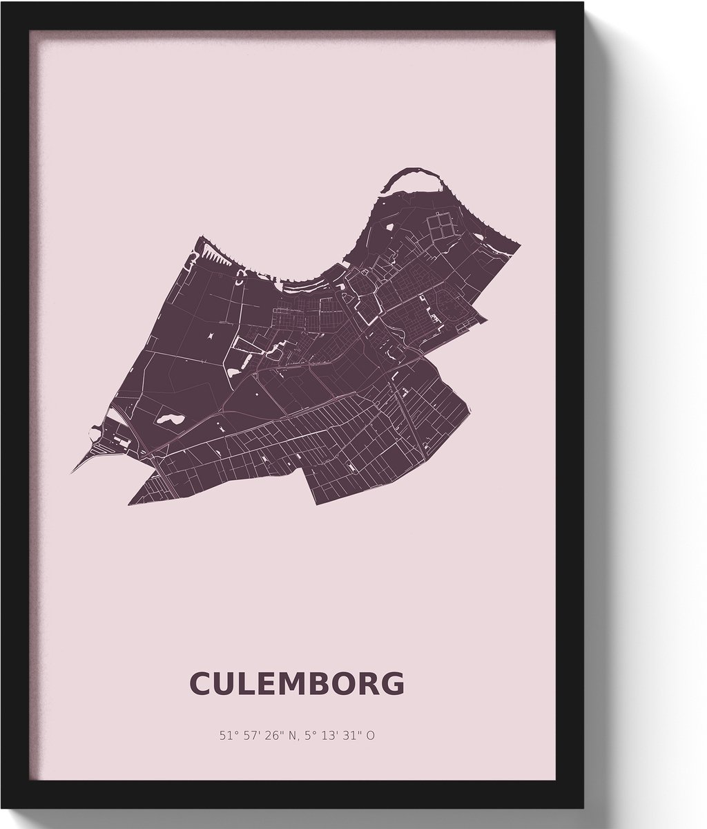 Poster Culemborg A2 - 42 x 59,4 cm - Paars Inclusief lijst (Zwart MDF)
