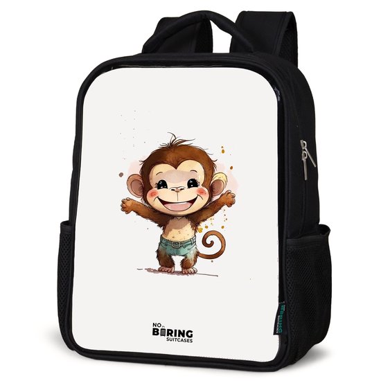 NoBoringSuitcases.com® - Rugzak zwart - Schooltas jongen & meisje - Aap - Bruin - Waterverf - Dieren - Rugtas voor school - Boekentas kind - Schoolrugzak - Kinderrugzak