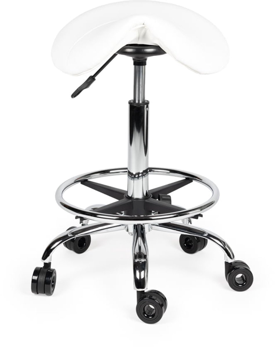 Ergonomische Kapperskruk Wit op Wielen Standaard (50-68cm) / met Voetsteun