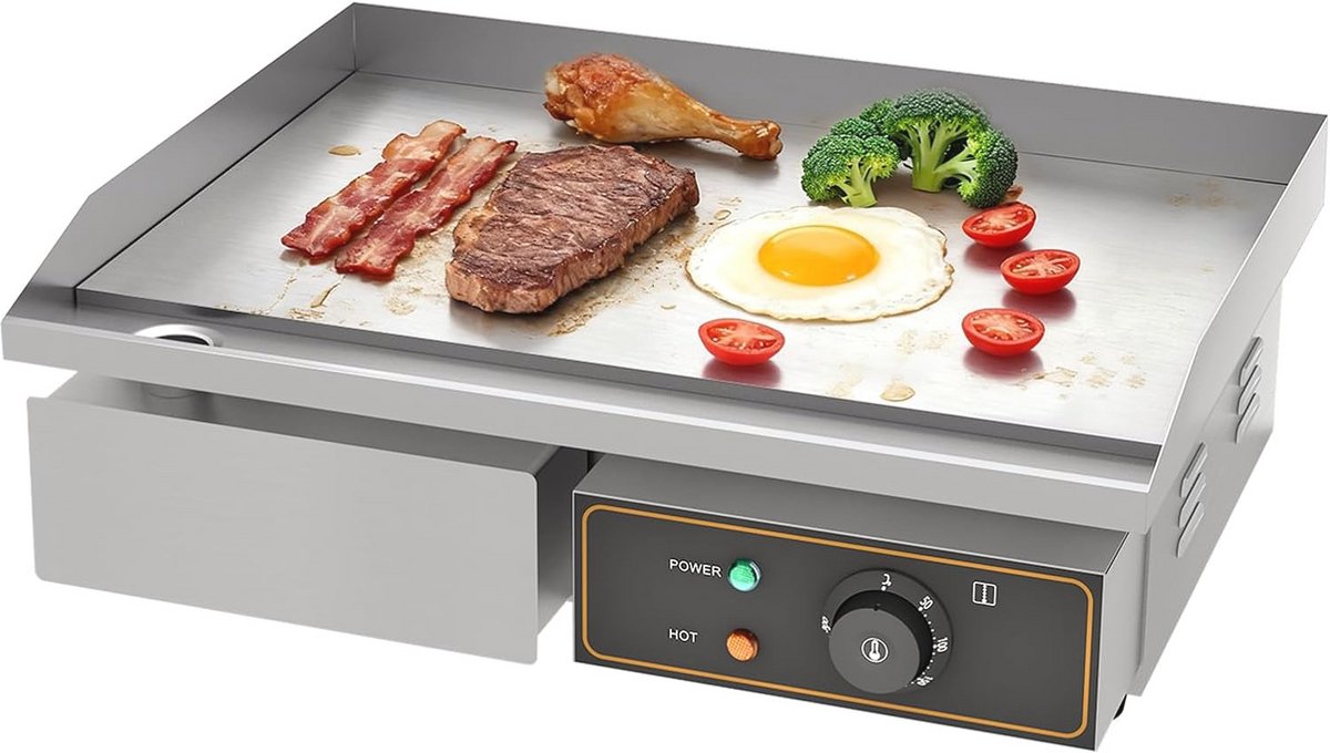 Elektrische Grillplaat 55 cm met Thermostaat en Roestvrij Staal