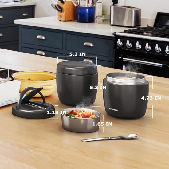 Thermo voor warme gerechten 40oz - draagbare roestvrijstalen bentobox - geïsoleerde voedselpot - voor volwassenen -lunchcontainers met brede opening - voor warme gerechten thermo-bentoboxen kom voedselcontainer kantoor thuis picknick - zwart van Merkloos — afbeelding 2