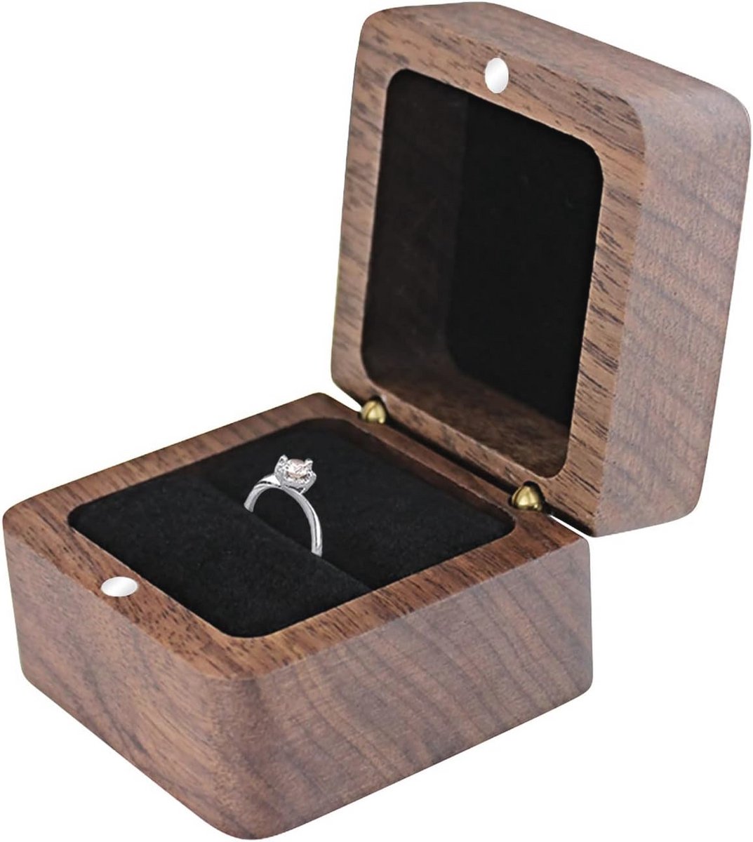 Aangepaste houten ringdoos - kleine verlovingsringdoos met enkele sleuf - moderne vierkante trouwringdoos - Zwart