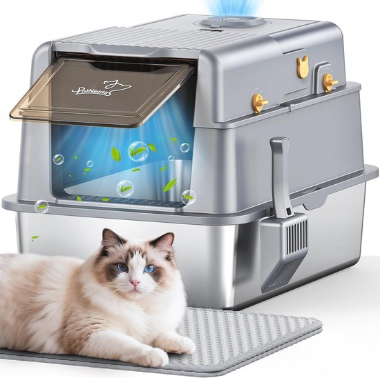 Roestvrijstalen Kattenbak - Ingesloten XL Toilet met Deksel - Katten
