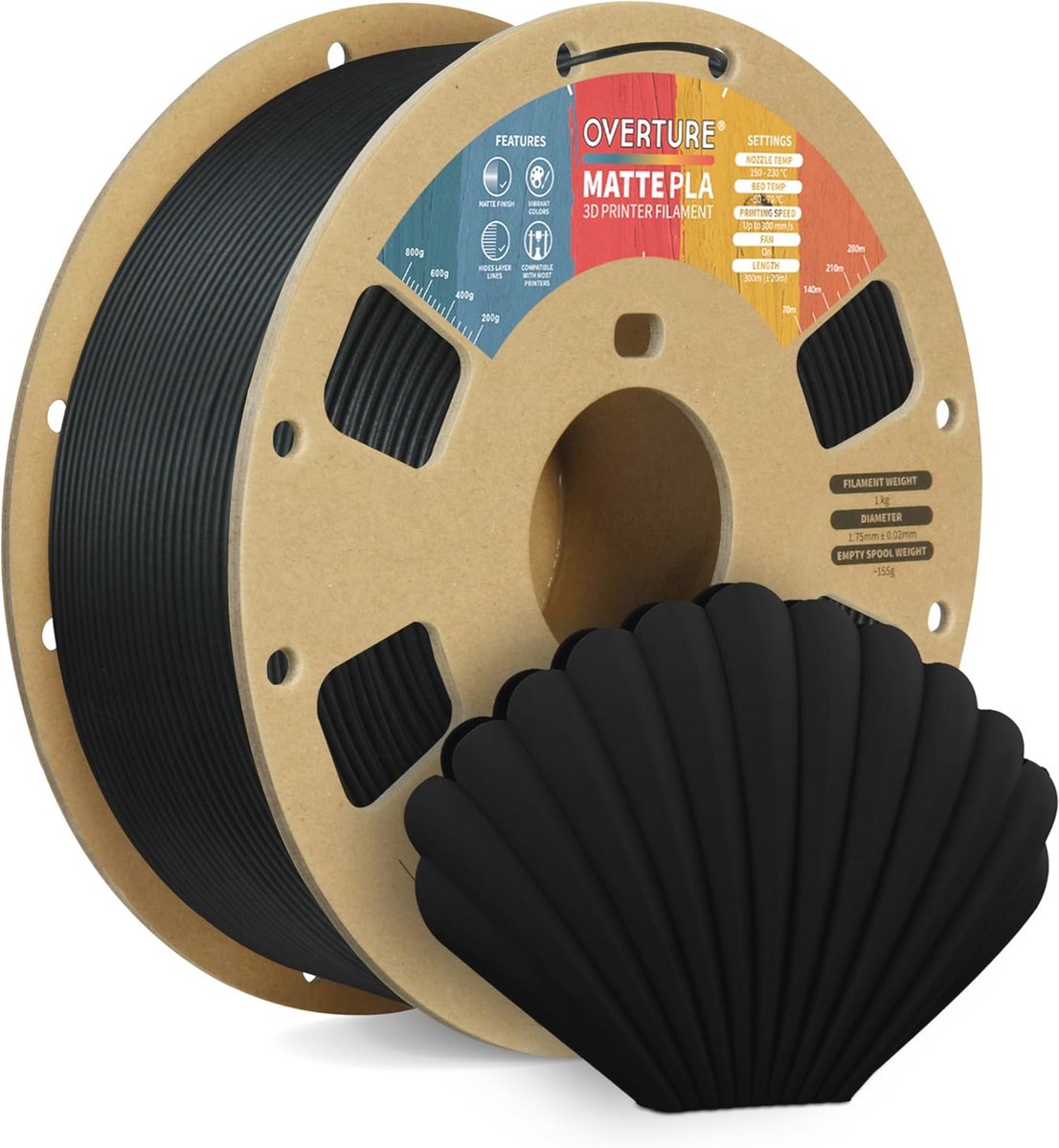 Matte Zwart PLA 3D Printer Filament 1.75mm - 1KG Spoel