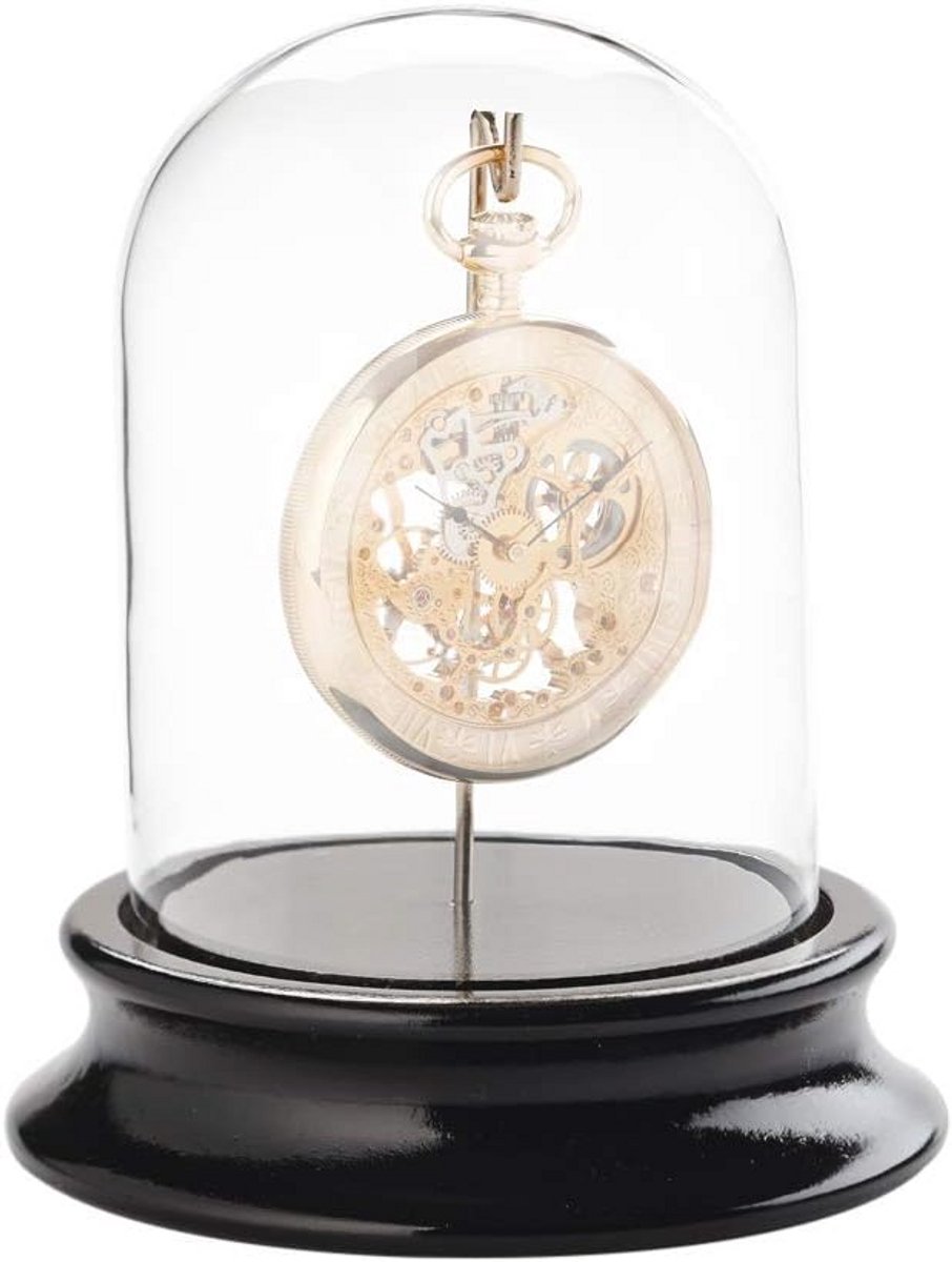 Glazen Stolp met Houten Sokkel en Haak voor Zakhorloges - Binnendiameter 68 mm