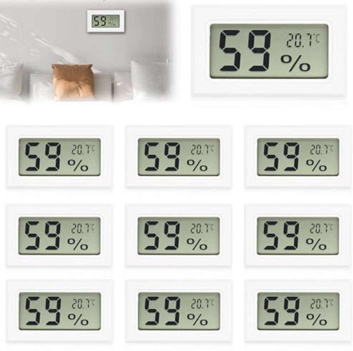 10 stuks mini digitale thermometers, hygrometer, 2-in-1 lcd-thermometer en hygrometer, thermometer, voor binnen mini digitale thermometer, hygrometer voor thuis of op kantoor, auto's,