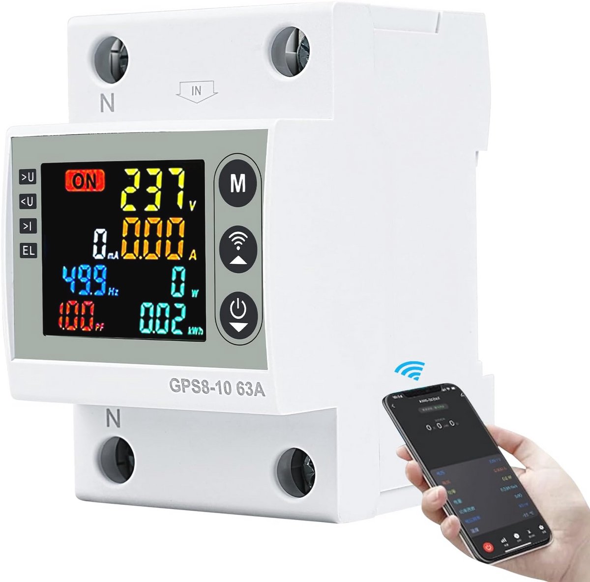 WLAN stroommeter met overspanningsbeveiliging 63A voor wifi en Tuya APP