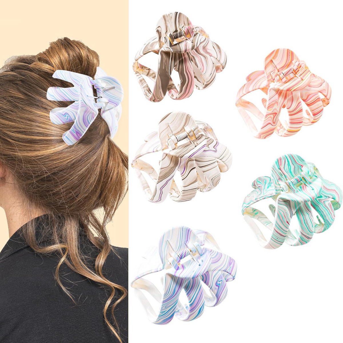 Antislip haarklauwclips set van 5 - Medium clips voor dik en krullend haar - Haaraccessoires met brede grip
