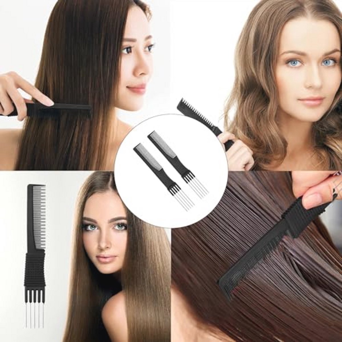 2-delige Pickkam Set voor Vrouwen - Dual Teasing Kam met Metalen Tanden voor Professioneel Stylen