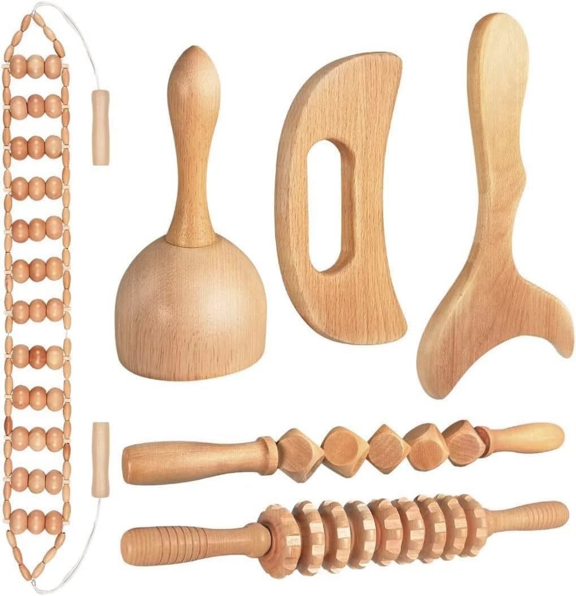 6-in-1 Houten Massager voor het Verlichten van Spierpijn en Lichaamsvormen