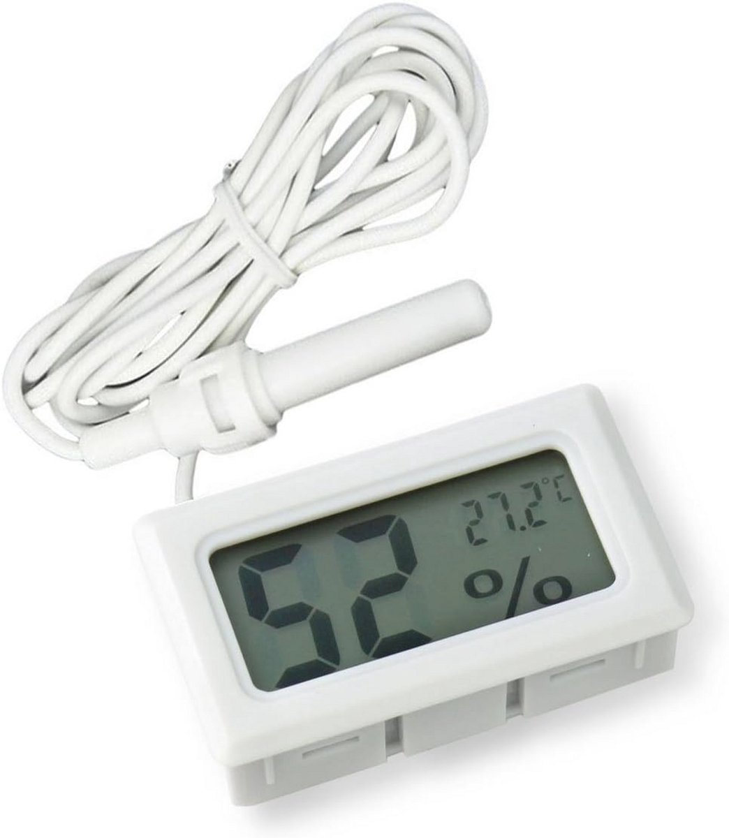 Digitale 2-in-1 Thermometer en Hygrometer met Externe Sensor voor Reptielen, Aquariums en Pluimvee - Wit