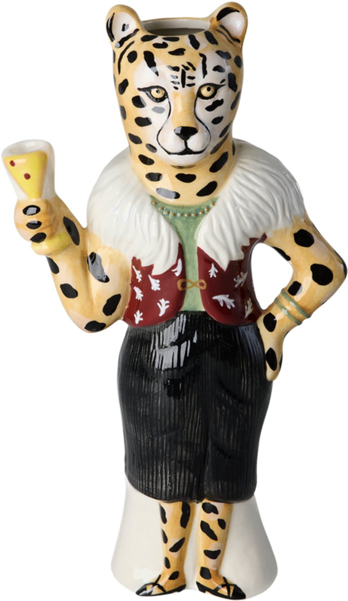 Rice dk Rice - Vaas Leopard Keramiek - Handbeschilderd - Uniek ontwerp Zwart