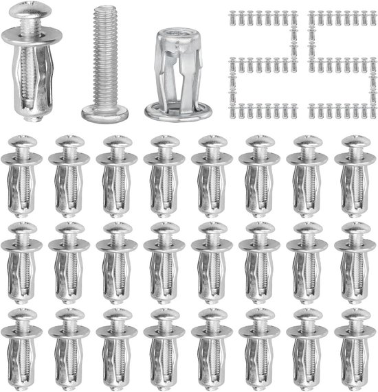 Gipsplaatpluggen, set van 50 pluggen en 50 schroeven, in totaal 100 stuks, spreidpluggen, hollewand pluggen, anker met schroeven, voor gipsplaat, beton, bakstenen