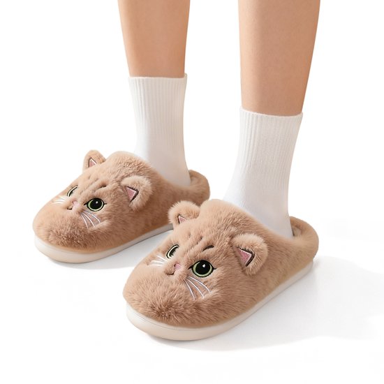 Katoenen sloffen met kattenprint voor dames