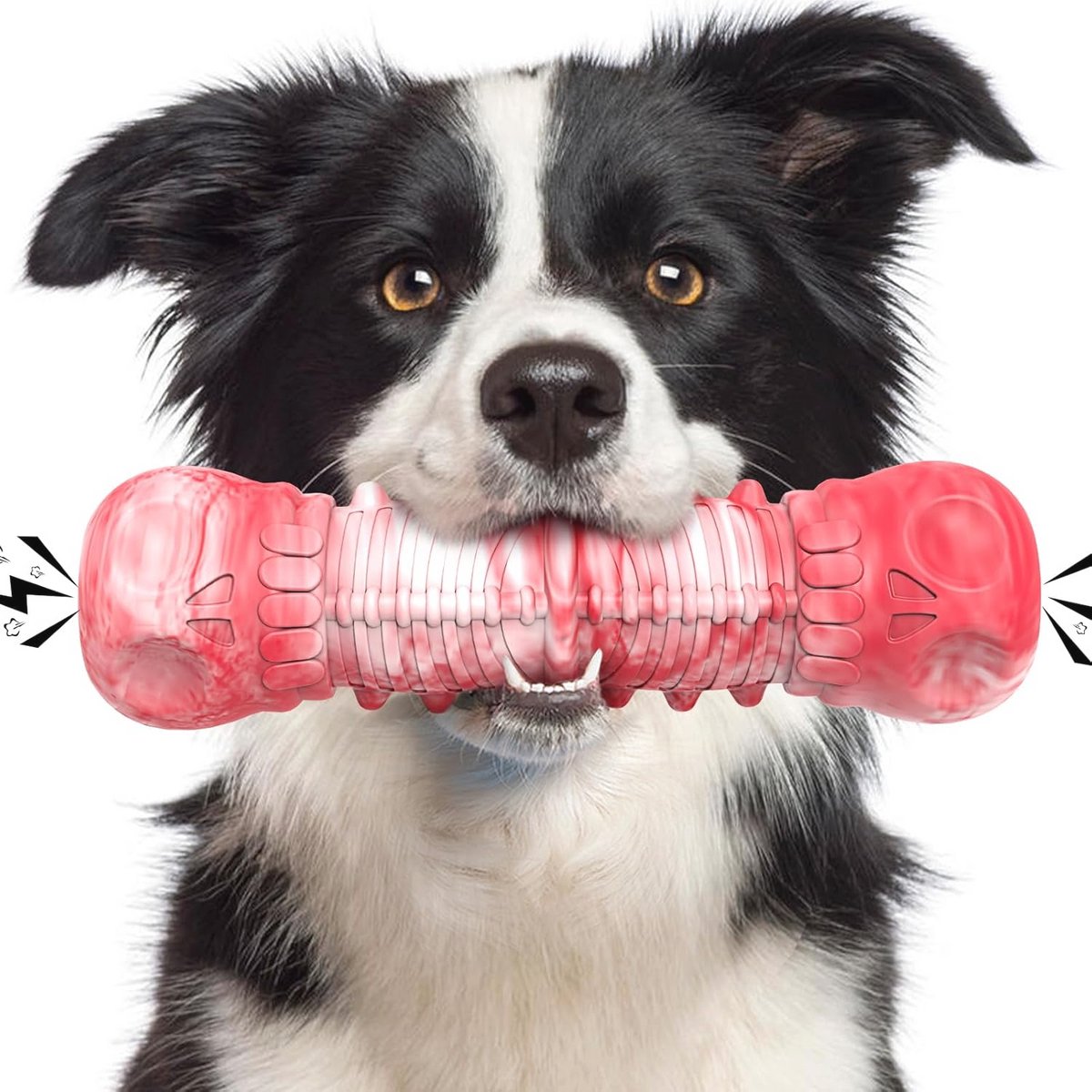 HETOO Hondenspeelgoed, onverwoestbaar speelgoed voor grote honden, kauwspeelgoed voor agressief kauwen, robuust, duurzaam natuurlijk rubber, kauwspeelgoed voor middelgrote en grote honden (rood wit)