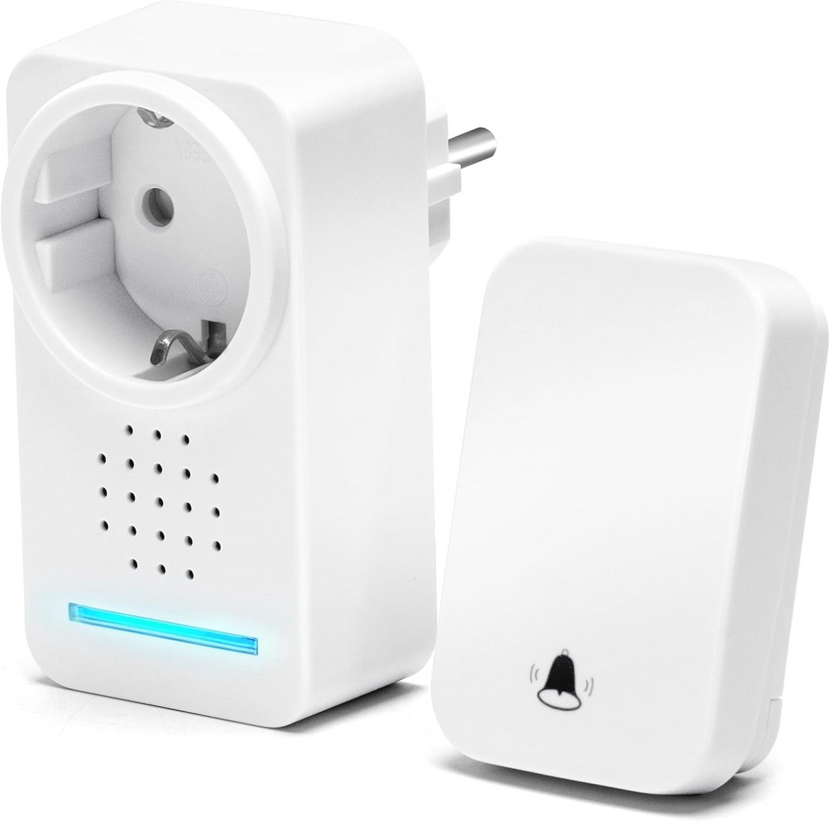Aigostar Wireless Doorbell with Power Outlet, Self-Sufficient Wireless Outdoor Doorbell Waterproof with LED Indicators, Moisture Proof, 30 Melodies, 5 Volume Levels, White - Wireless Doorbell