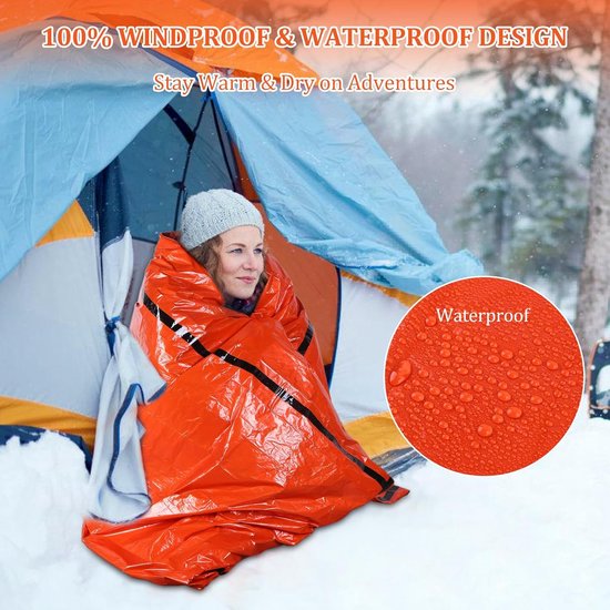 1 item - Slaapzak - Noodkamperen, wandelen, bergbeklimmen, wildernis - Onderkoelingsisolatie en warmtebehoudmateriaal, overlevingsdeken - Oranje van SOL — afbeelding 4