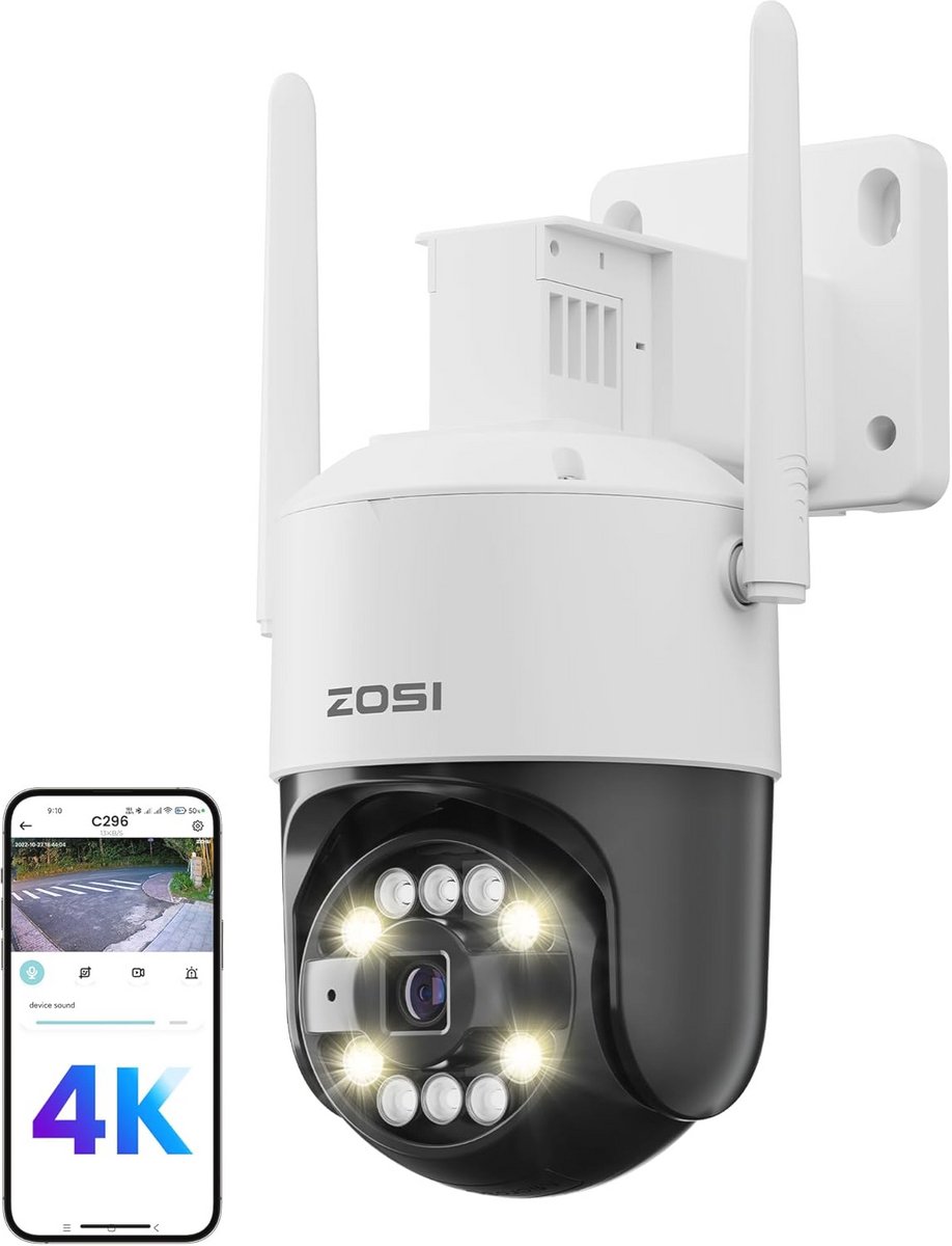 4K Wi-Fi 6 Buitenbeveiligingscamera met 360° Pan & Tilt en Nachtzicht