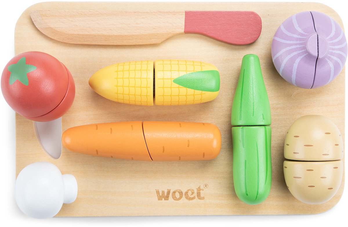 Woet® Houten Snijset Groente - Speelset met Snijplank en Snijgroente - Educatief Speelgoedeten - Rollenspel Keukenspeelgoed - Vanaf 2 Jaar — afbeelding 4