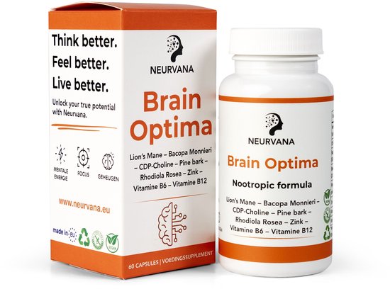 Brain Optima – Nootropic met Lion’s Mane, Bacopa Monnieri, CDP-Choline, voor Focus en Geheugen – 60 Capsules