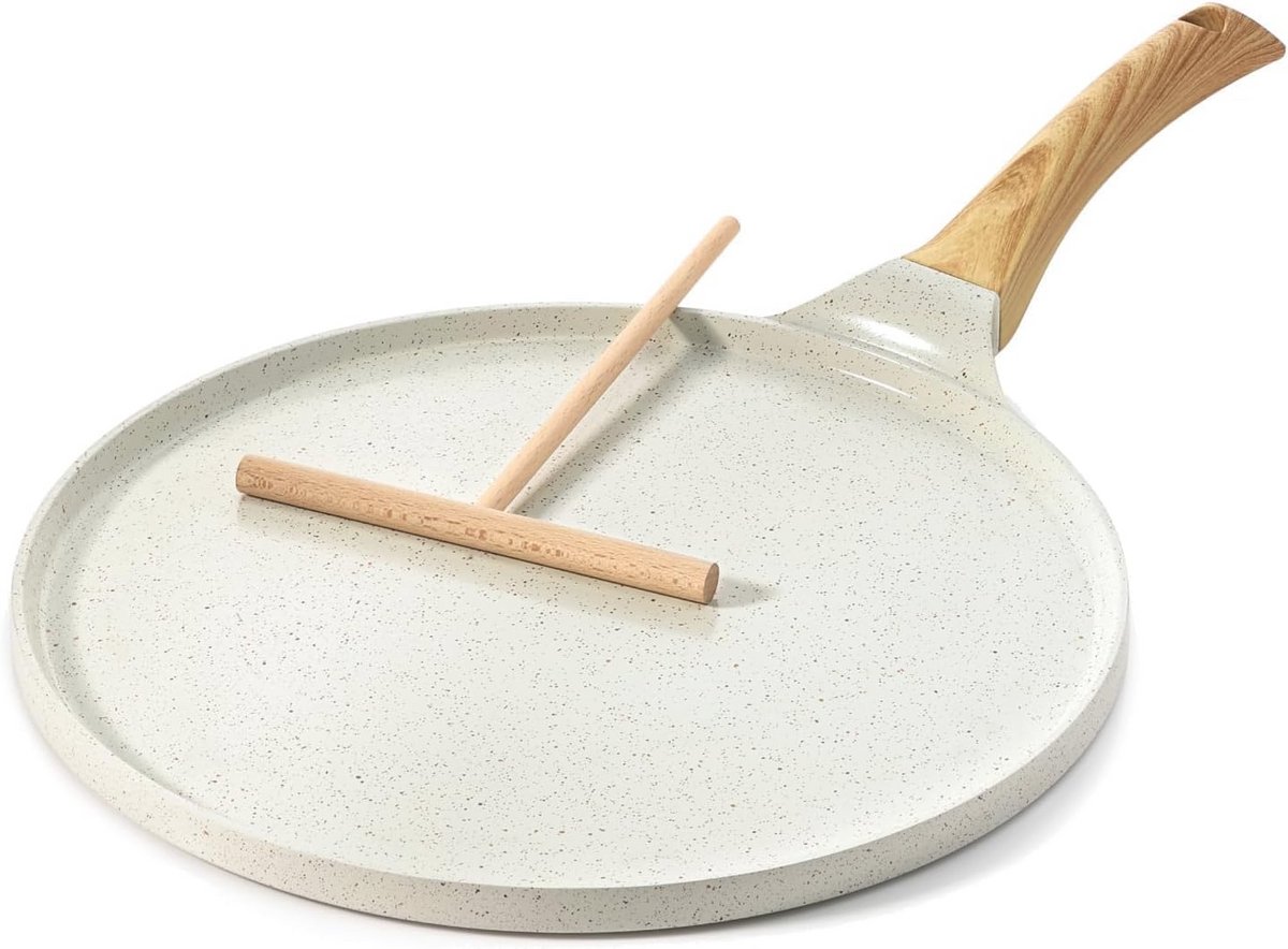 Keramische Pannenkoekenpan 30 cm - Natuurlijke Antiaanbaklaag, Inductiegeschikt, Ergonomisch Handvat
