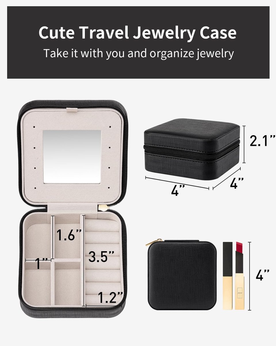 BOTC Sieradendoos - Sieraden Organiser met Spiegel - Cadeau voor Vrouwen en Meisjes - Zwart — cadeau in Sieraden - foto 6