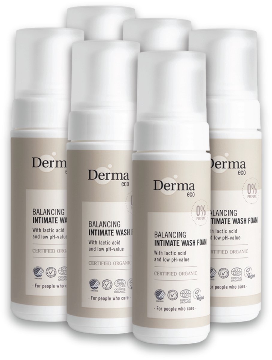 Derma Eco Intieme Wasemulsie - Parfumvrij - Met Aloe Vera en Melkzuur - voor Gevoelige Huid - Hypoallergeen - Intieme Verzorging - 6 x 150 ml