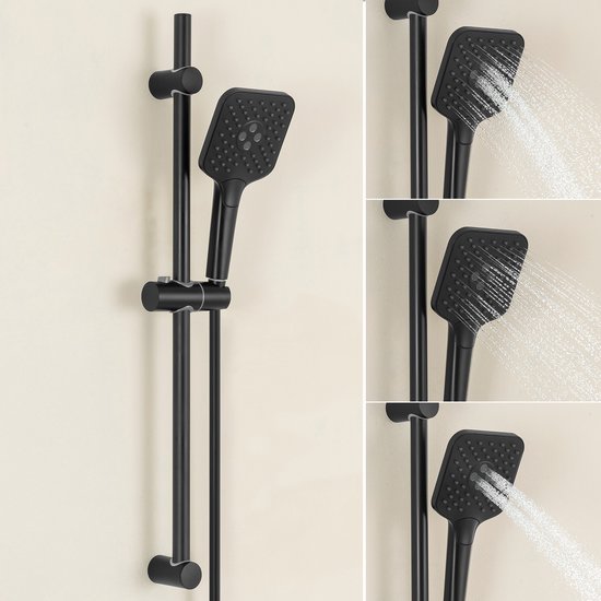 Badplaats Douchestang Set Levu - Zwart - Thermostaat - Met Handdouche En Douchekop