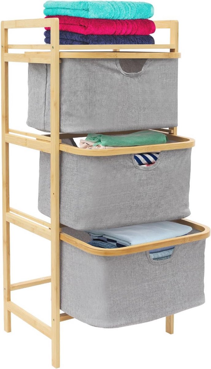 Praktische Wasmand met 3 Niveaus en Handvatten voor Efficiënte Kleding Sortering