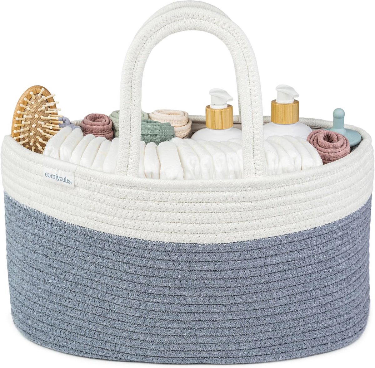 Organizer voor babyluiers - Grote katoenen luieropbergmand met 3 vakken - Handig voor thuis en onderweg - 21 x 38 x 21 cm