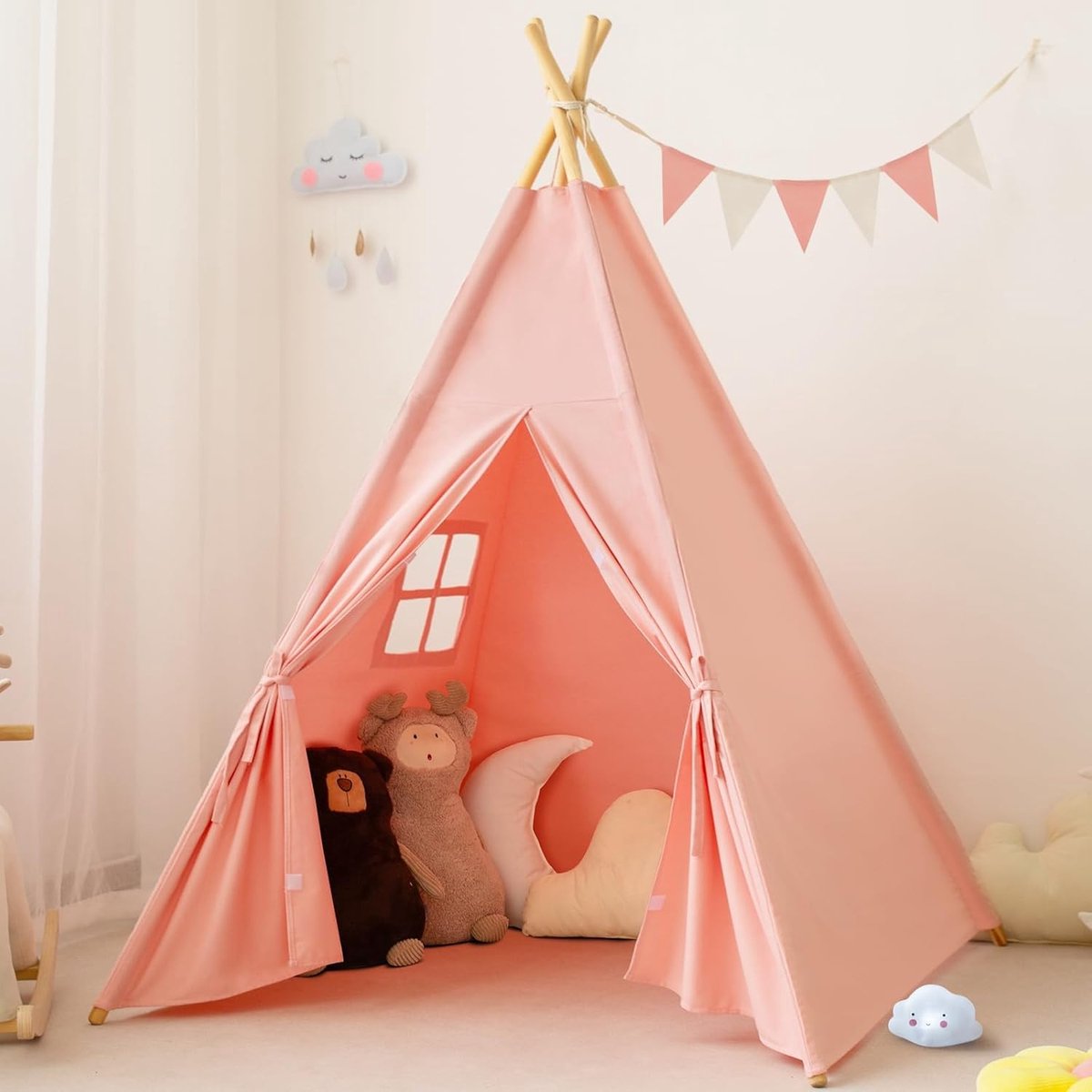 Kids Cone Tent - Draagbare speeltent voor kinderen- binnen en buiten-1.1meter hoog (roze)