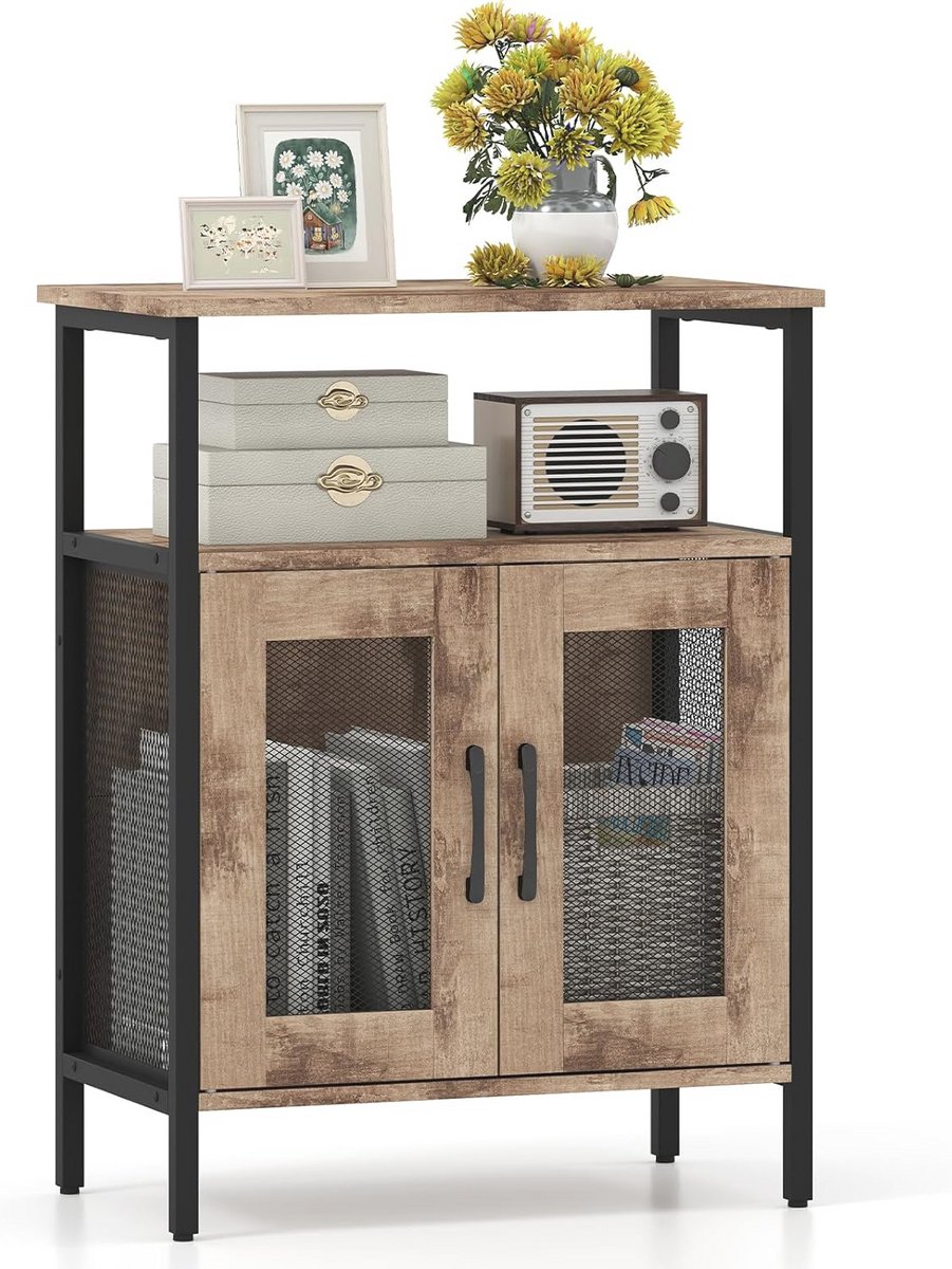 Industrieel Wijnbarkast met Flessenhouder en Wijnglashouder - Dressoir voor Woonkamer en Keuken