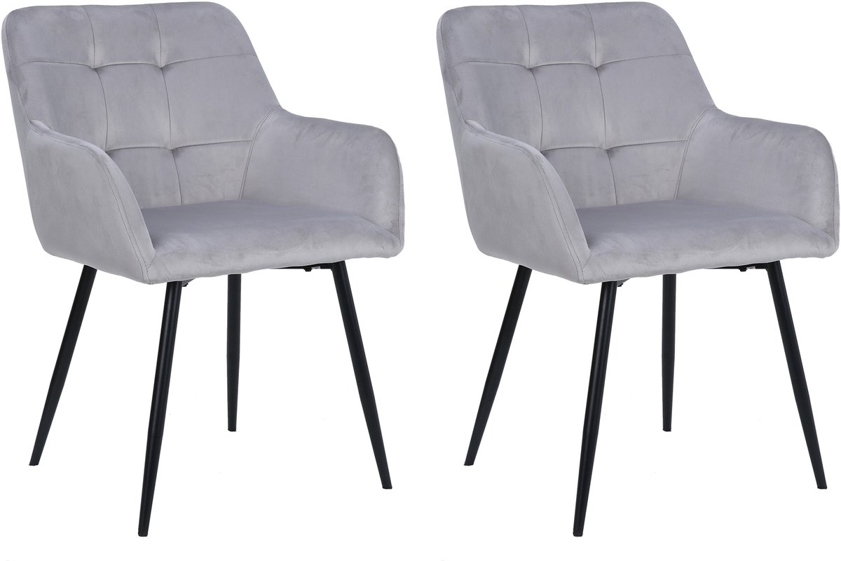 Notio Living Bostony| Eetkamerstoel 2-pack lichtgrijs fluweel