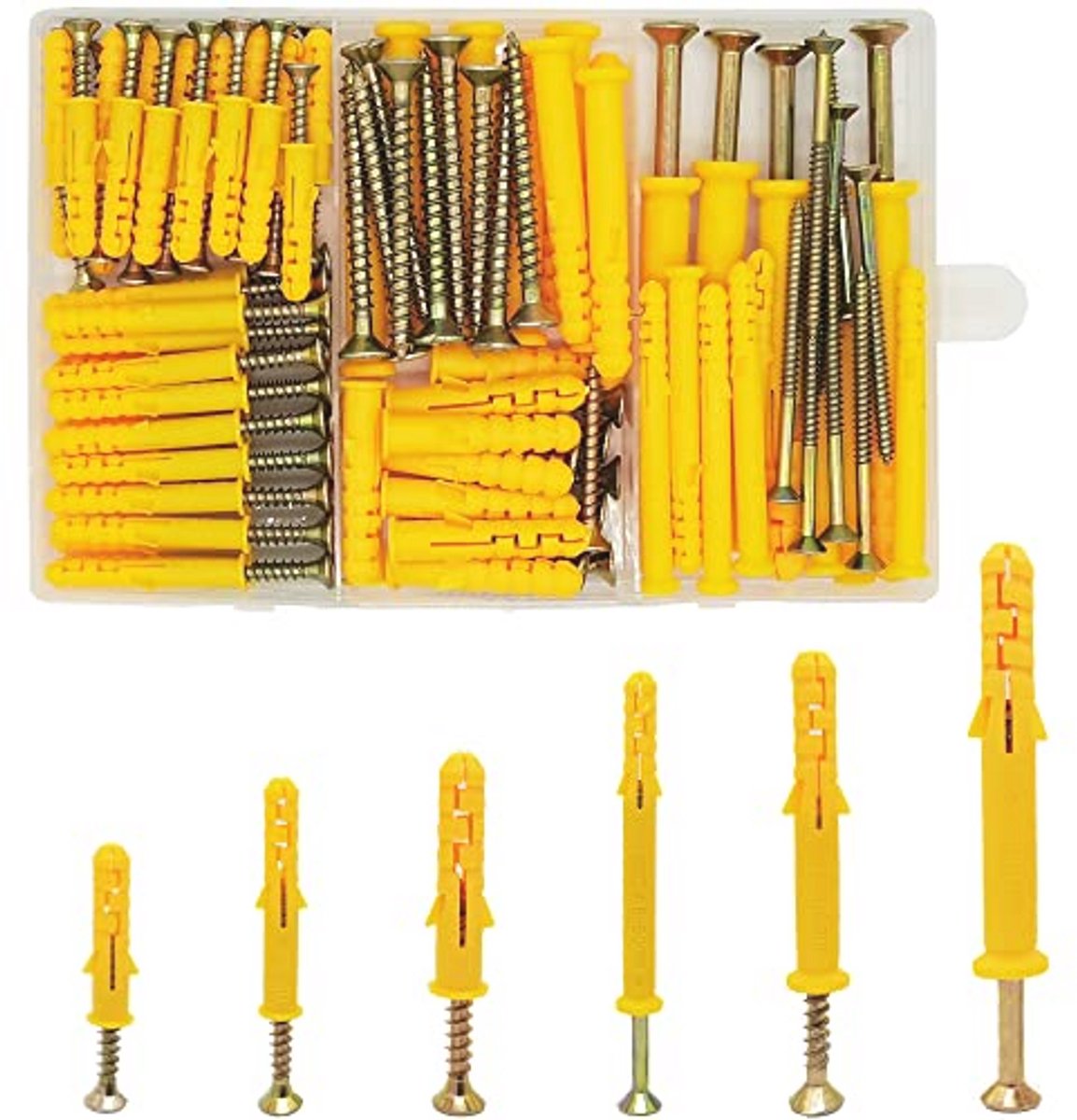 Kunststof Ankerschroeven en Pluggen Set voor Heavy Duty Wandbevestiging - 150 Stuks Set voor Baksteen en Metselwerk