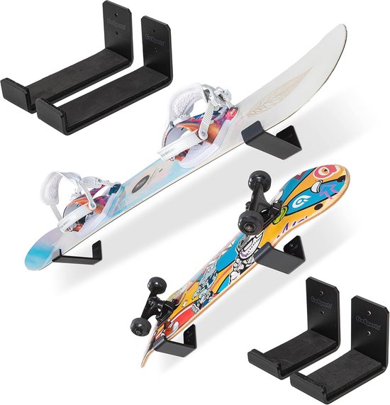Universele wandmontage snowboard- en skateboarddisplayrekken - 2 stuks met schuim gevoerde hangers