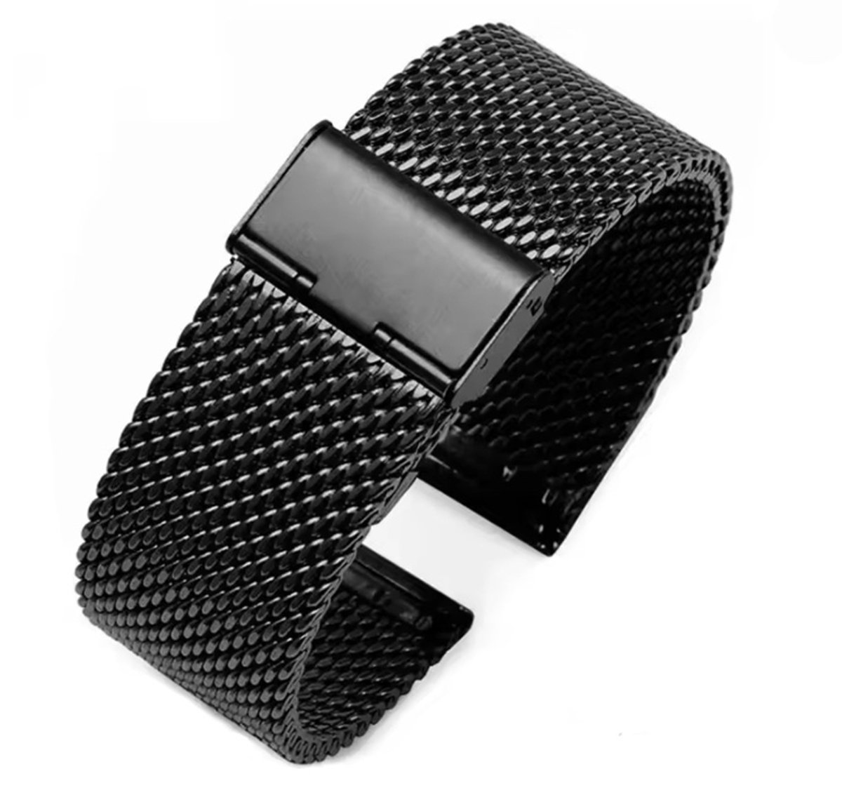 Mesh - Fijn Geweven Horlogebandje - Horlogeband - Roestvrij Staal - Quick Release Bandpennen - Makkelijk Zelf Te Bevestigen - 18MM - Zwart
