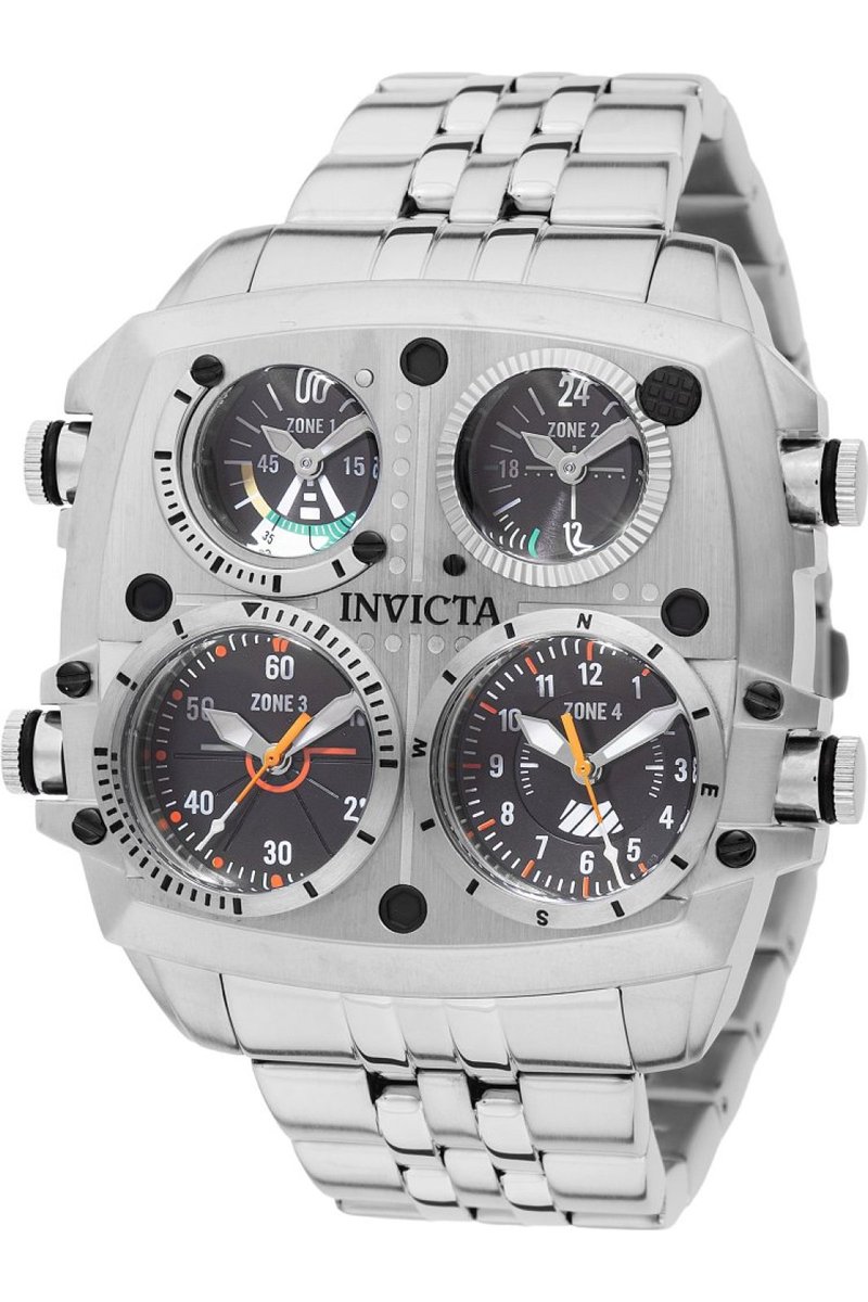 Invicta Aviator - Zulu Time 49605 Heren Horloge - Waterdicht - Analoog - Quartz Uurwerk - Roestvrij Staal met zwarte Wijzerplaat - 50mm