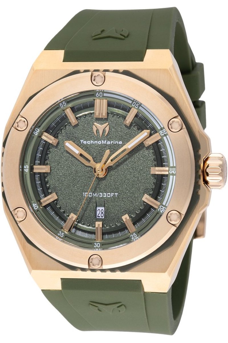 TechnoMarine CORAL TM-416070 Heren Horloge - Waterdicht - Analoog - Quartz Uurwerk - Roestvrij Staal met groene Wijzerplaat - 45mm